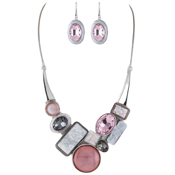 Pink & Grey Stone Enamel Statement Necklace - Picture 1 of 2
